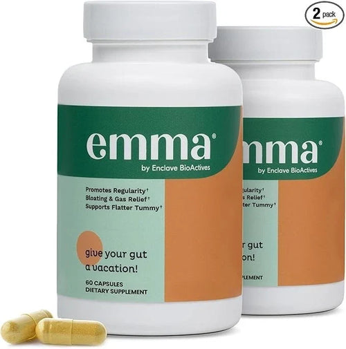 (2 pack)Emma Bloating &amp; Gas Relief Supports Flatter Tummy by Enclave BioActives – 60 Capsules Fit And Glow