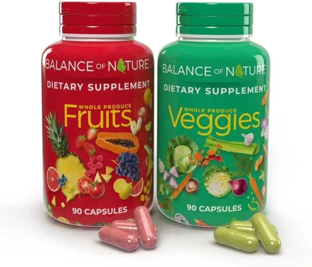 Balance of Nature Fruits & Veggies Capsules Whole Food Vegan 180 Count Set Fit And Glow