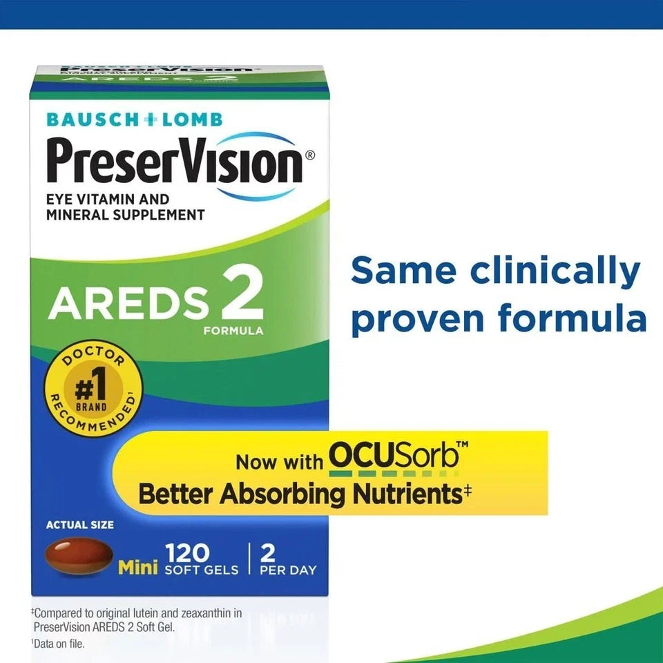 PreserVision Areds 2 Formula Eye Vitamin & Mineral Supplement Soft-Gels, 120 Ct Fit And Glow