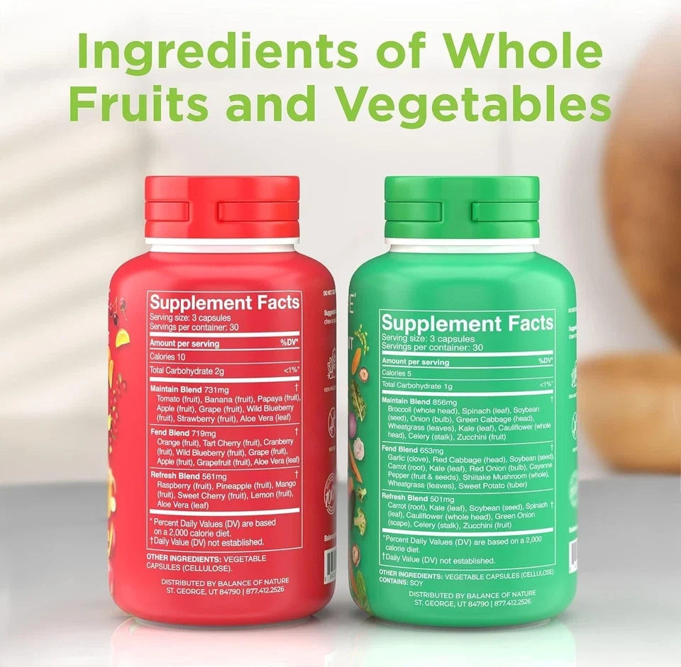Balance of Nature Fruits & Veggies Capsules Whole Food Vegan 180 Count Set Fit And Glow