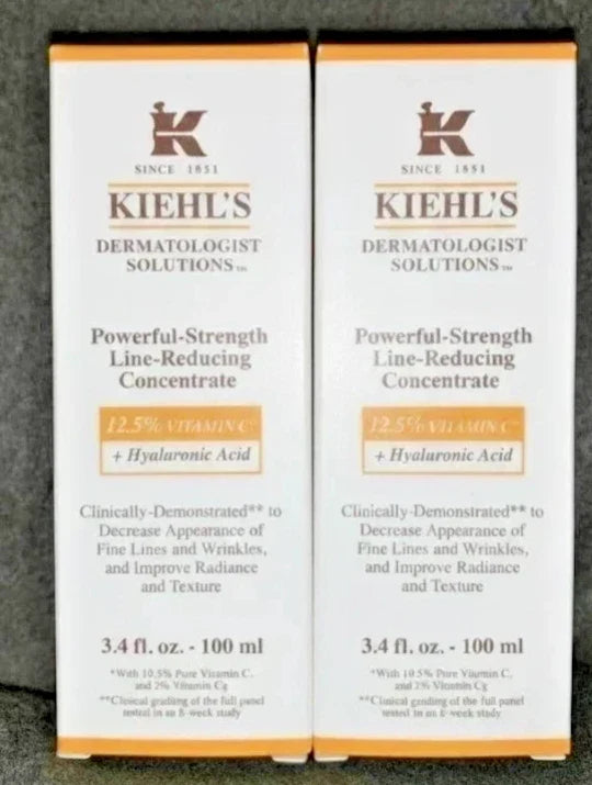 2 PACK Kiehl's POWERFUL-STRENGTH Line Reducing Concentrate. 3.4 oz/100 ml Vitamin C Fit And Glow