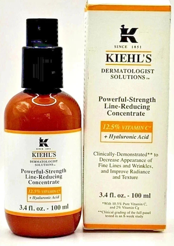 2 PACK Kiehl's POWERFUL-STRENGTH Line Reducing Concentrate. 3.4 oz/100 ml Vitamin C Fit And Glow