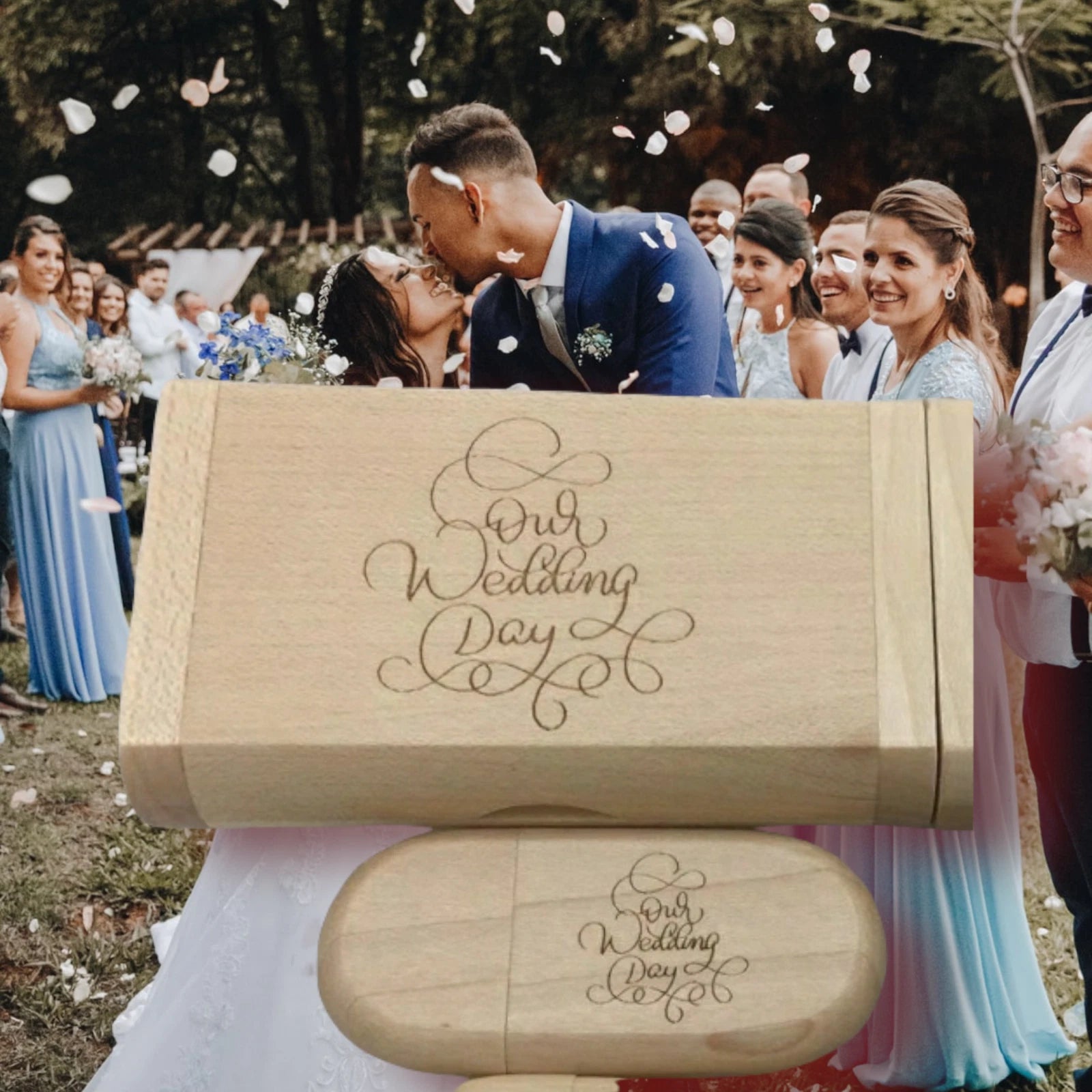 Wooden USB Flash Drive With Wooden Box Wedding Photo Storage Memory Stick