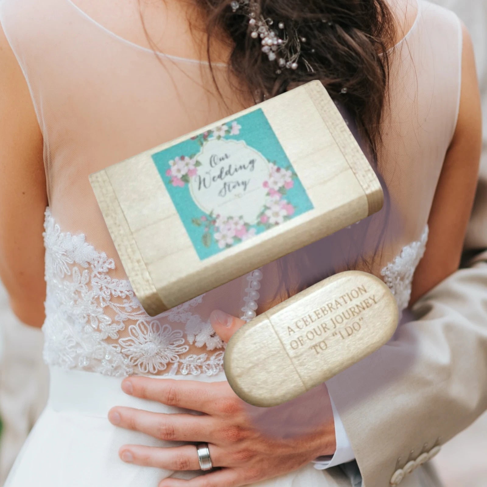 Wooden USB Flash Drive With Wooden Box Wedding Photo Storage Memory Stick