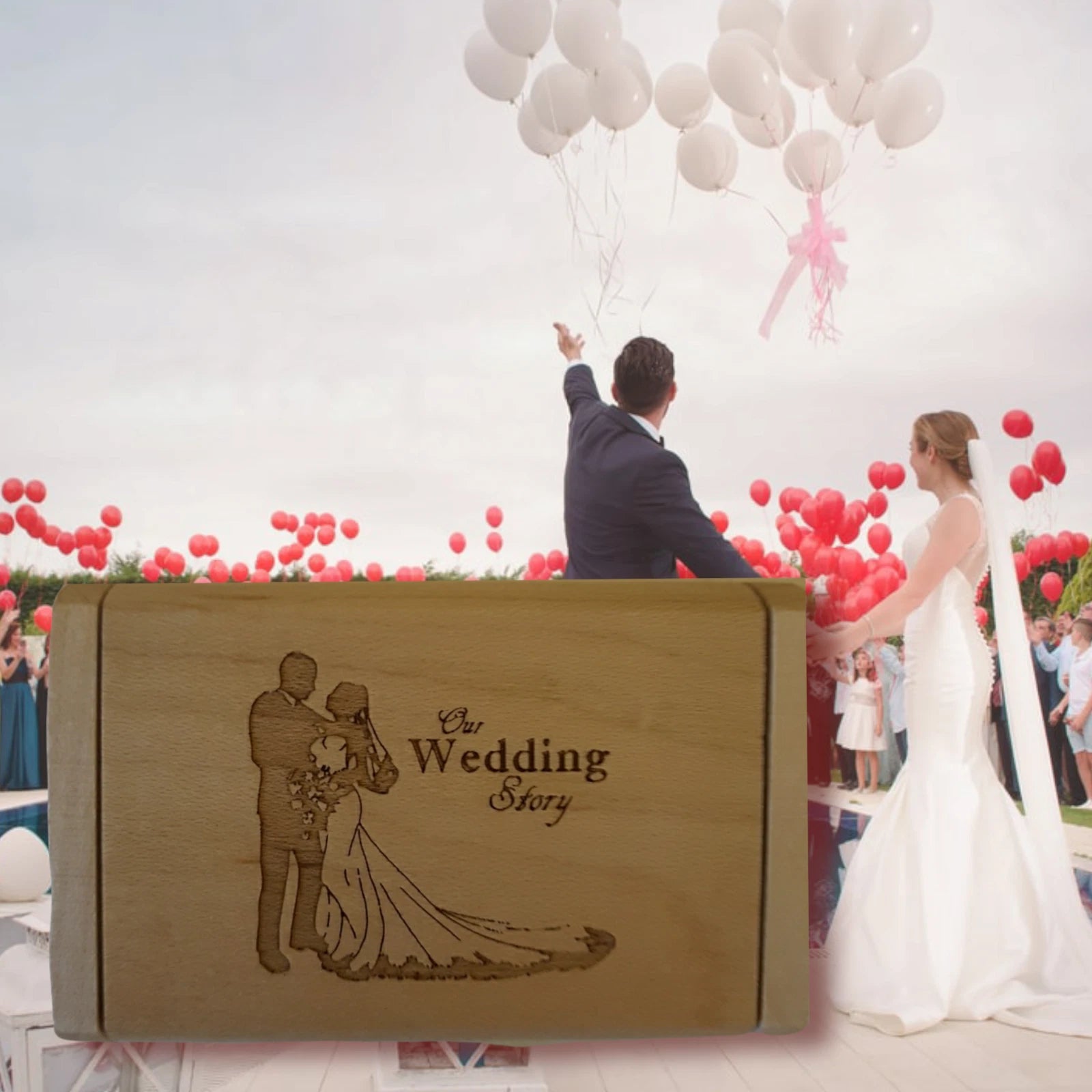 Wooden USB Flash Drive With Wooden Box Wedding Photo Storage Memory Stick